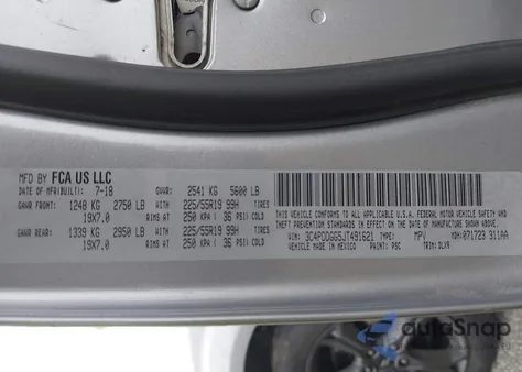 2018 Dodge Journey Crossroad Awd z USA, uszkodzony, nr VIN 3C4PDDGG5JT491621